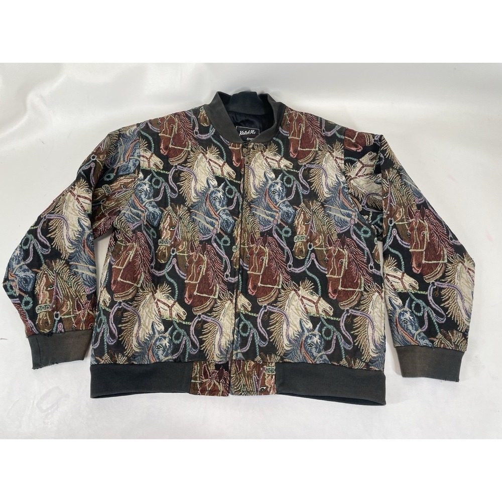 Katch Me West‎ Equestrian Horse Tapestry Full Zip Jacket Womens L Multicolor